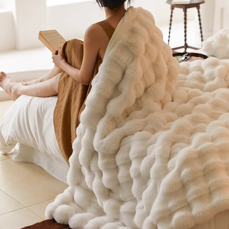 Pătură pufoasă din imitație de blană toscană pentru iarnă, Pături de pat super confortabile, Pătură caldă de iarnă de ultimă generație